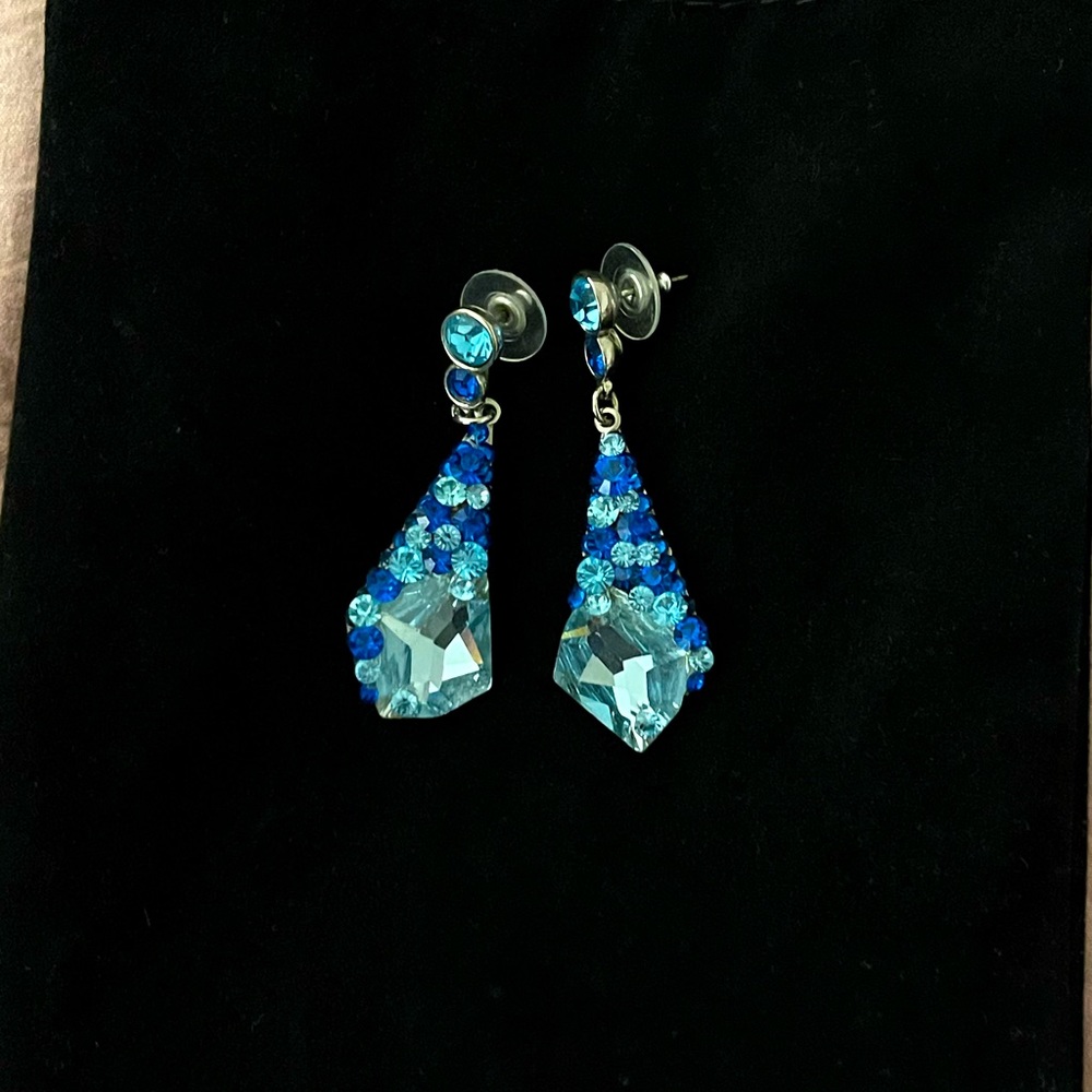 Custom Stefanie Somers evening earrings. Gorgeous icy blue Swarovski crystals